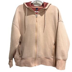 Oversized Pink Hoodie Sweatshirt Plus Size Waffle Knit Zip Up Old Navy Sz XXL